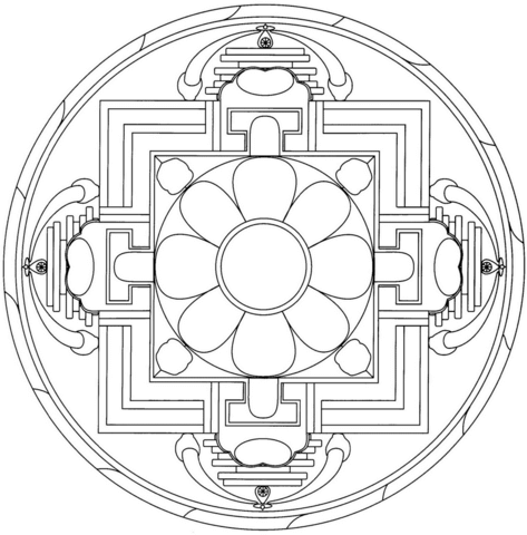 Yantra Mandala With Flower Coloring Page